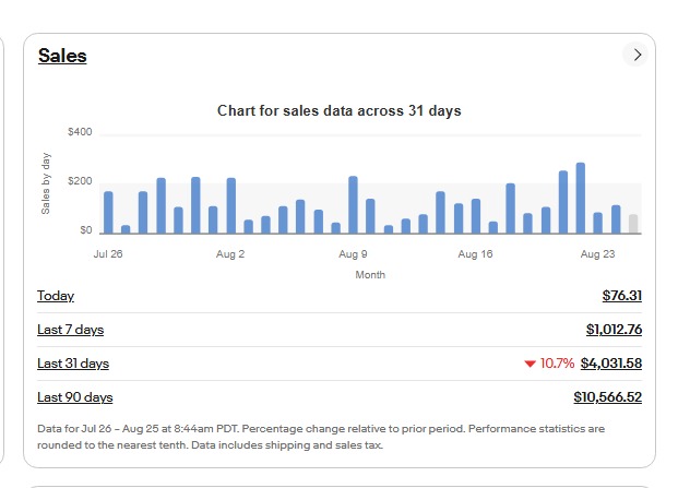 eBay sales performance report for a managed store